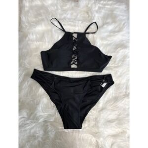 Peddney Women's Black 2 Piece Lace Swim Suit Bikini Size Medium Solid New